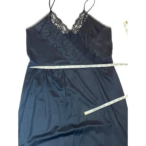 Vintage Private Treasures Black Lace Trim Slip Nightgown Size Medium 1970s - Picture 11 of 14